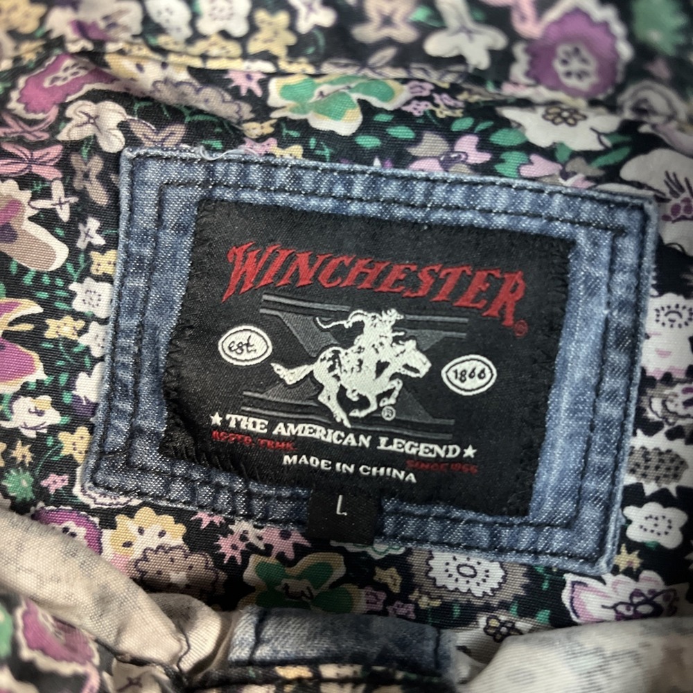 Winchester Premium Pearl Snap Shirt Men's L Western Floral Print Denim Retro L/S - Picture 3 of 12